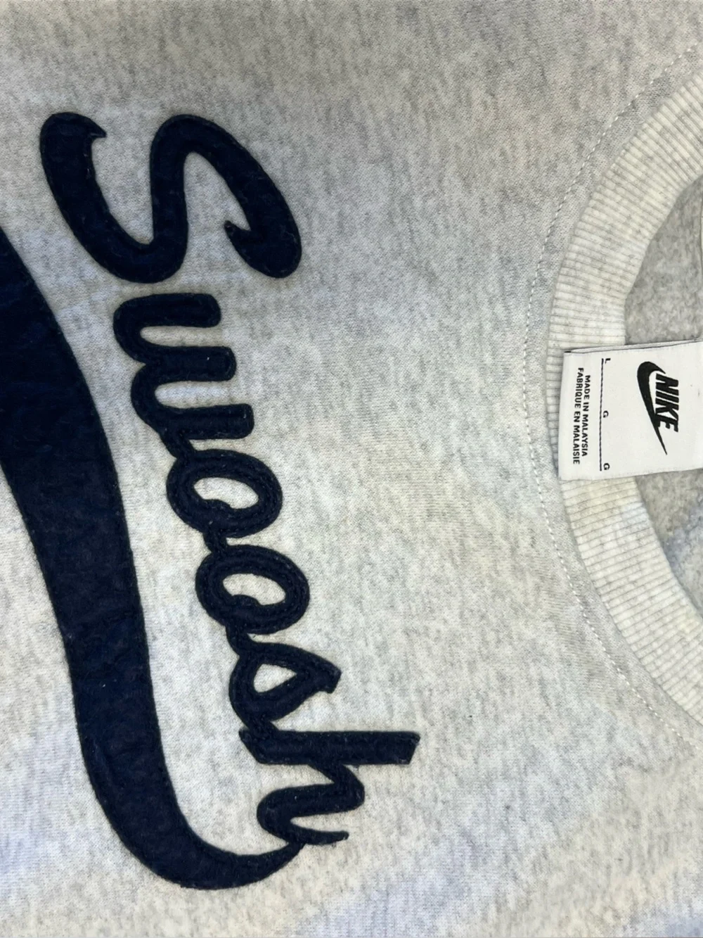 Nike Kids Light Gray Sweatshirt with Navy 'Swoosh' Script